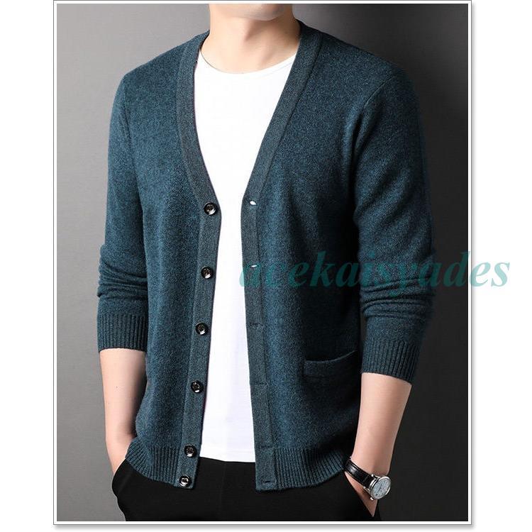 カーディガン メンズ ウール100%ニットカーディガン 春 秋 冬 厚手 大きいサイズ 40代 50代