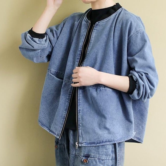 レディース ジャケット 上着 羽織り ジージャン ノーカラー 襟なし デニムジャケット ジップアップ デニム インスタ映え 高見え 可愛い かわいい 韓国 かっこいい カジュアル 大人 上品 lout レディース ジャケット 上着 羽織り ジージャン ノーカラー 襟なし デニムジャケット ジップアップ デニム インスタ映え 高見え 可愛い かわいい 韓国 かっこいい カジュアル 大人 上品 lout