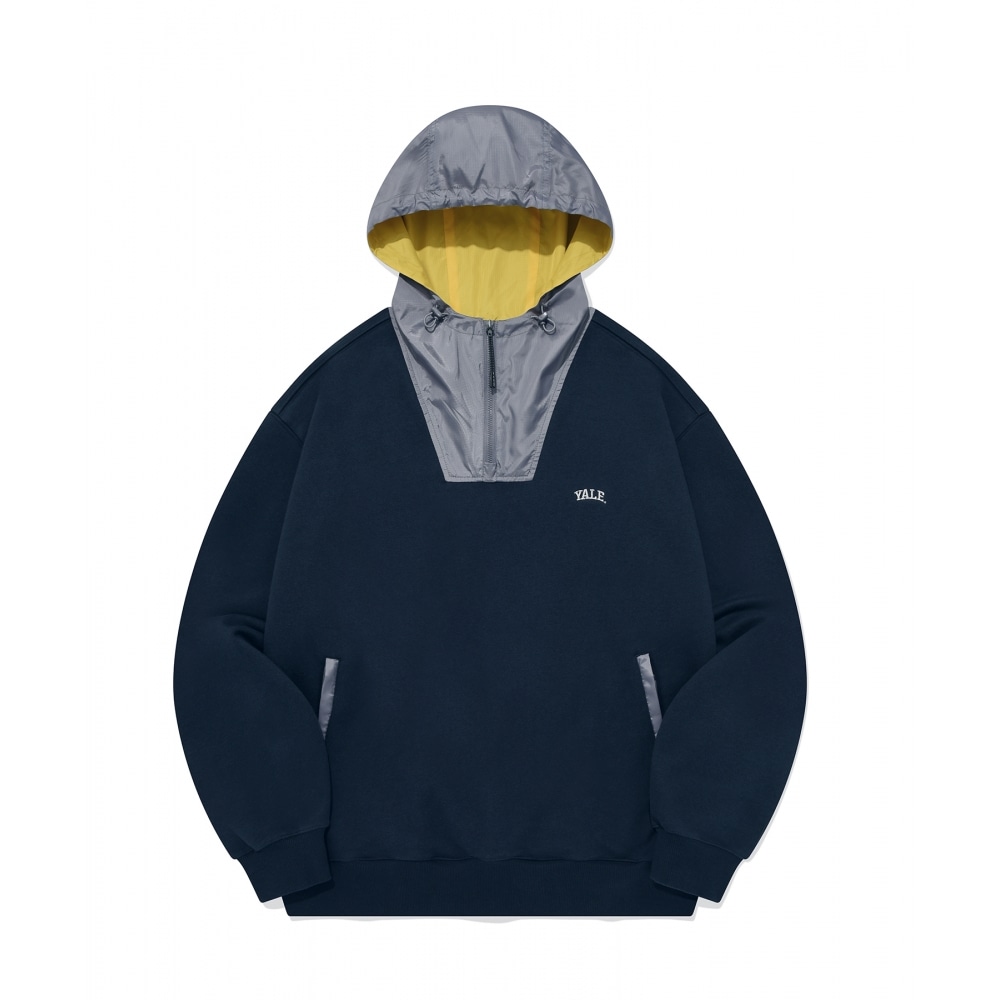 YALE 【ONEMILE WEAR】ファブリックミックスハーフジップアップパーカー ネイビー YALE 【ONEMILE WEAR】ファブリックミックスハーフジップアップパーカー ネイビー