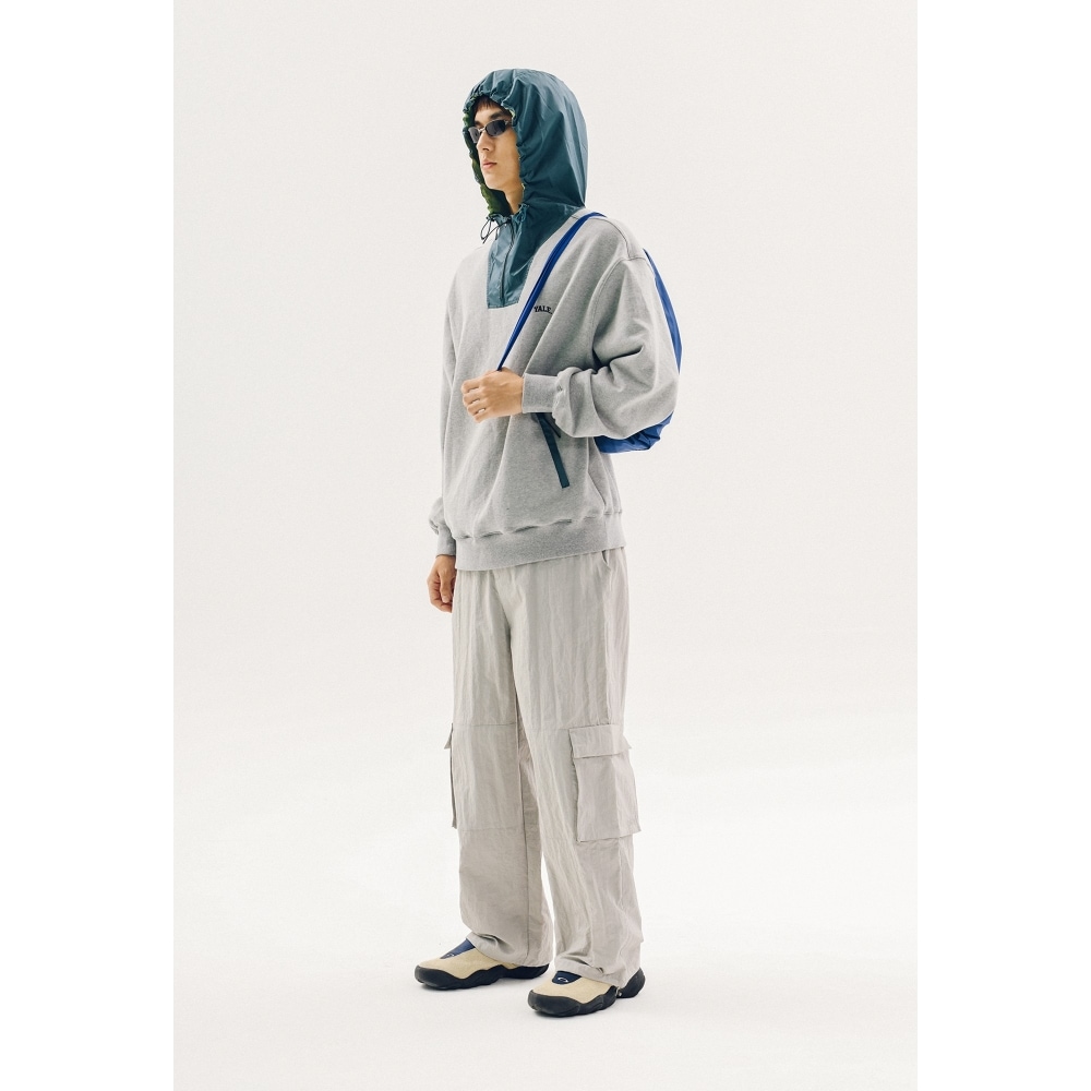 YALE 【ONEMILE WEAR】ファブリックミックスハーフジップアップパーカー ネイビー YALE 【ONEMILE WEAR】ファブリックミックスハーフジップアップパーカー ネイビー