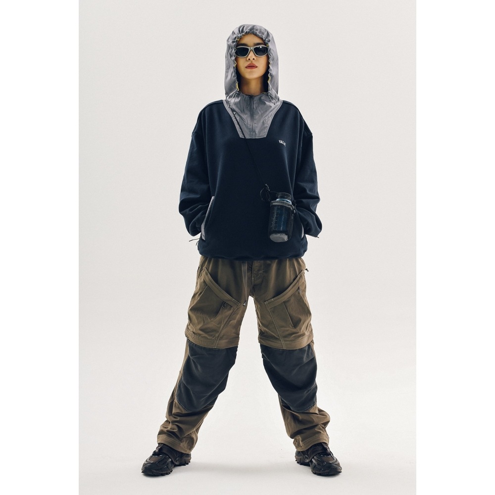 YALE 【ONEMILE WEAR】ファブリックミックスハーフジップアップパーカー ネイビー YALE 【ONEMILE WEAR】ファブリックミックスハーフジップアップパーカー ネイビー