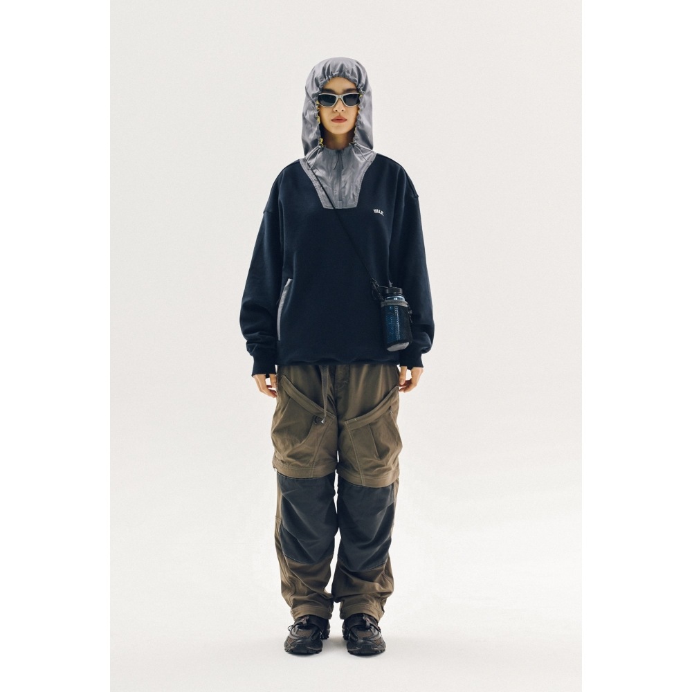 YALE 【ONEMILE WEAR】ファブリックミックスハーフジップアップパーカー ネイビー YALE 【ONEMILE WEAR】ファブリックミックスハーフジップアップパーカー ネイビー