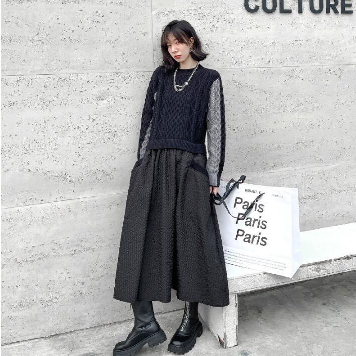 ワンピースニットワンピースレディース秋冬40マキシワンピース春長袖異素材切り替えきれいめカジュアル冬ふわふわ体型カバー3050