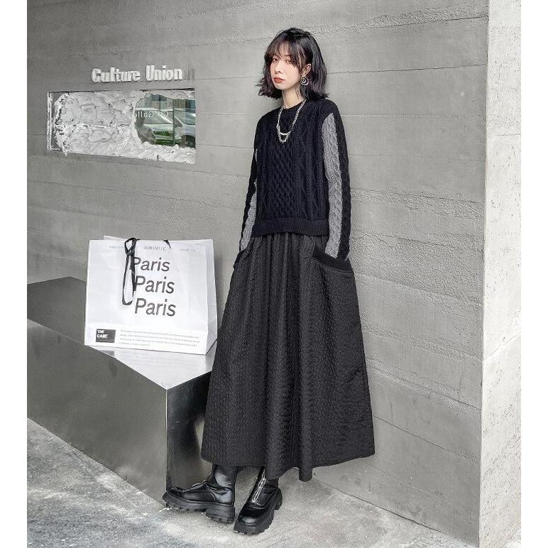 ワンピースニットワンピースレディース秋冬40マキシワンピース春長袖異素材切り替えきれいめカジュアル冬ふわふわ体型カバー3050