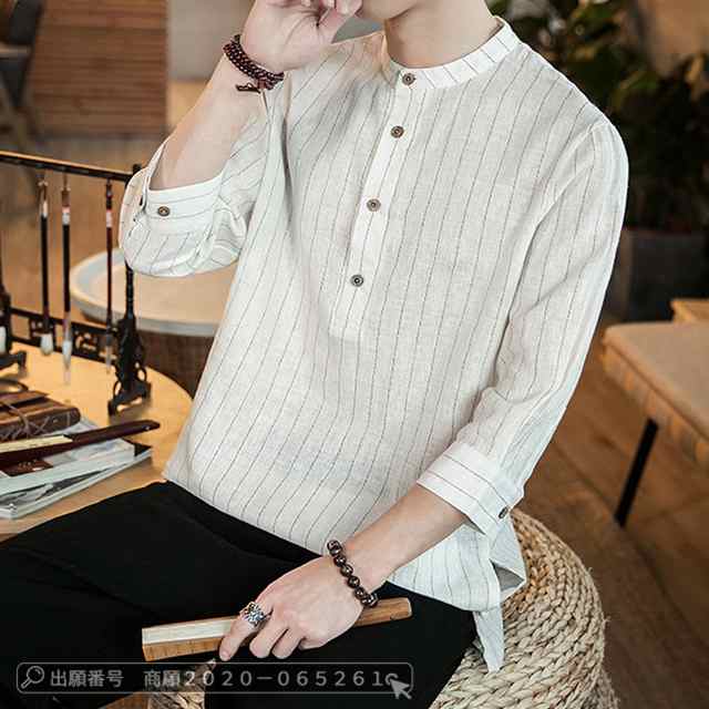 最安挑戦 春新作 送料無料 新作 シャツ メンズ シャツ リネンシャツ 綿麻 立襟 春 夏 爽やか メンズ トップス 七分袖 カジュアルシャツ 無地 ストライプ ビジネス おしゃれ かっこいい 夏服