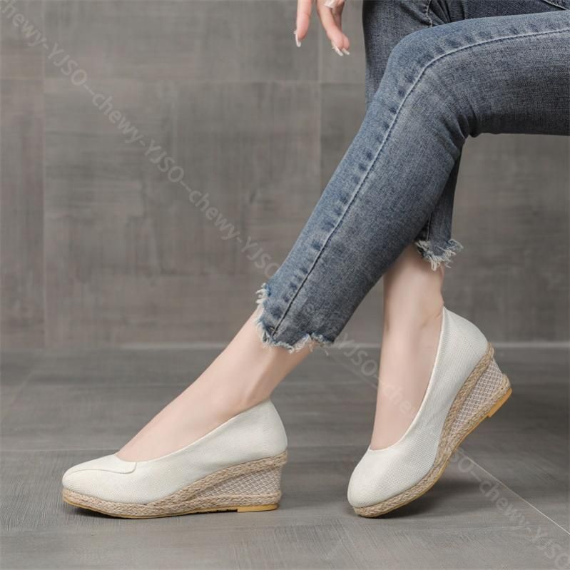 777円OFFクーポン 綿麻製 パンプス レディース ドレスシューズ 柔らかい 無地 痛くない 歩きやすい ラウンドトゥ 通気 美脚 ローヒール ぺたんこ かわいい ママ 低反発 大きいサイズ ナース