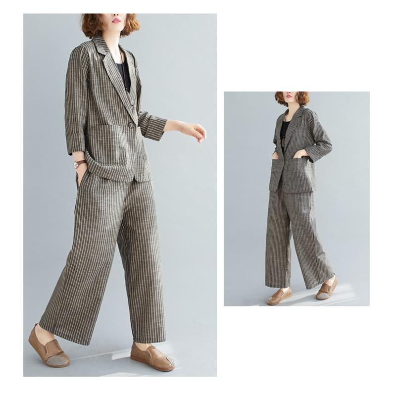レディースセットアップワイドパンツ2点セット綿痲混チェスターコlートジャケットゆったり体型カバーガウチョパンツカジュアル卒業式入学式3040春春秋