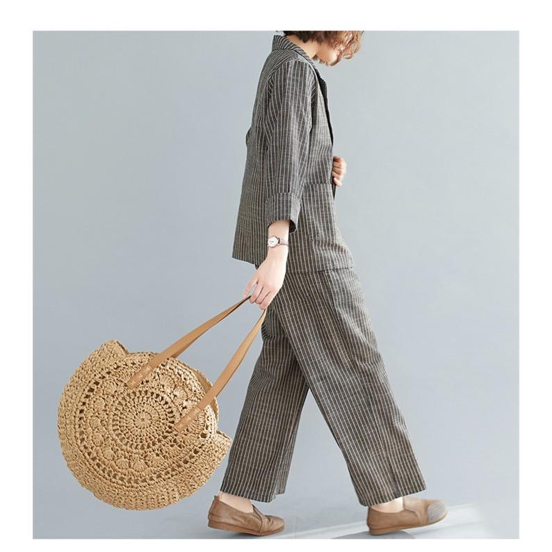 レディースセットアップワイドパンツ2点セット綿痲混チェスターコlートジャケットゆったり体型カバーガウチョパンツカジュアル卒業式入学式3040春春秋