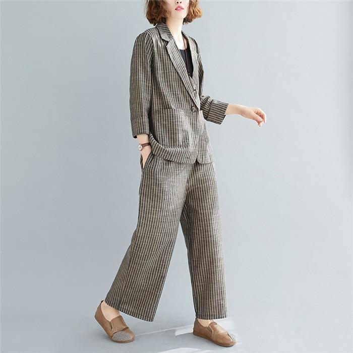 レディースセットアップワイドパンツ2点セット綿痲混チェスターコlートジャケットゆったり体型カバーガウチョパンツカジュアル卒業式入学式3040春春秋