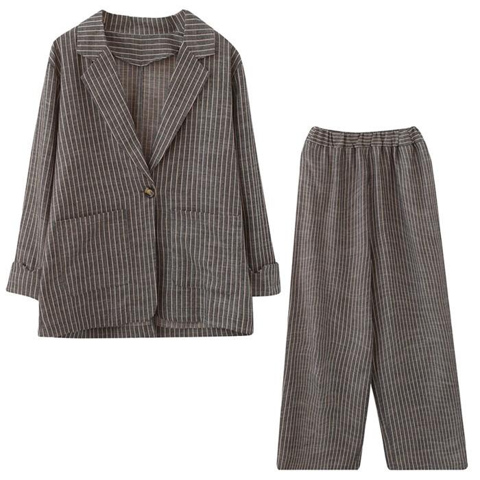 レディースセットアップワイドパンツ2点セット綿痲混チェスターコlートジャケットゆったり体型カバーガウチョパンツカジュアル卒業式入学式3040春春秋
