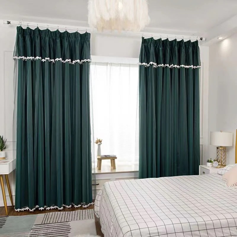 韓国ファッション カーテンセット遮光カーテン+レース２枚組/ 断熱 遮光 省エネ レースカーテン UVカット防音 北欧風 かわいい ホームデザイン