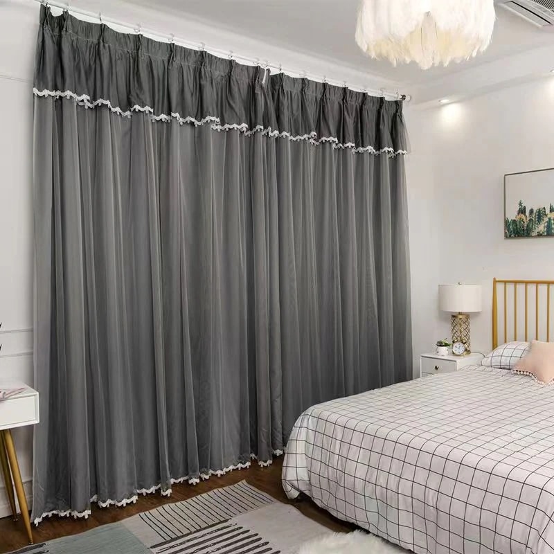 韓国ファッション カーテンセット遮光カーテン+レース２枚組/ 断熱 遮光 省エネ レースカーテン UVカット防音 北欧風 かわいい ホームデザイン