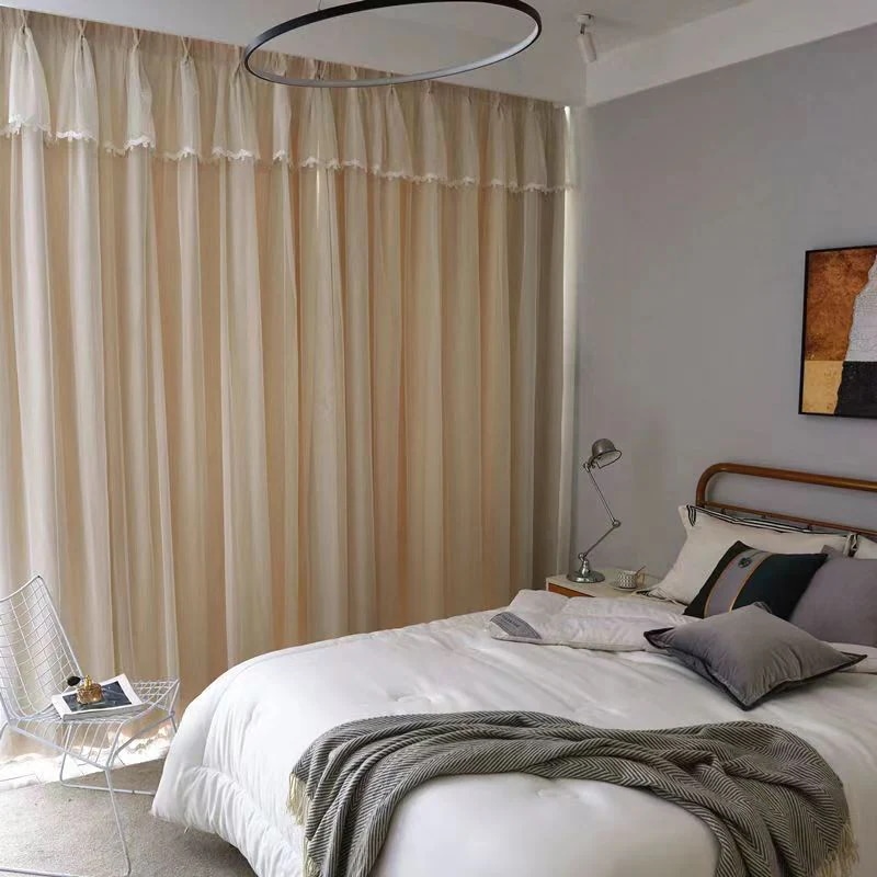 韓国ファッション カーテンセット遮光カーテン+レース２枚組/ 断熱 遮光 省エネ レースカーテン UVカット防音 北欧風 かわいい ホームデザイン