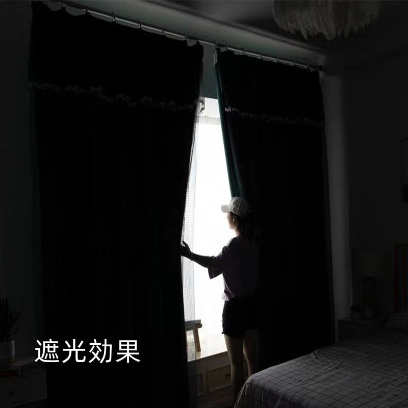 韓国ファッション カーテンセット遮光カーテン+レース２枚組/ 断熱 遮光 省エネ レースカーテン UVカット防音 北欧風 かわいい ホームデザイン