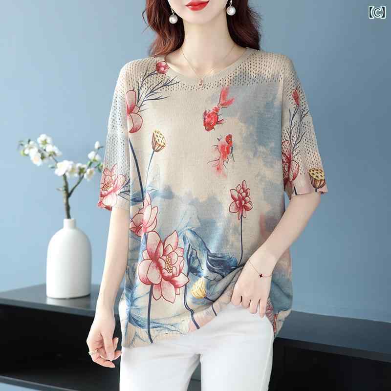 婦人服 レディース 上品 おしゃれ マダム ファッション 夏 プリント 半袖 丈 大きめサイズ 体型 カバー ラウンドネック Tシャツ トップス 婦人服 レディース 上品 おしゃれ マダム ファッション 夏 プリント 半袖 丈 大きめサイズ 体型 カバー ラウンドネック Tシャツ トップス