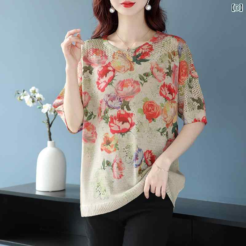 婦人服 レディース 上品 おしゃれ マダム ファッション 夏 プリント 半袖 丈 大きめサイズ 体型 カバー ラウンドネック Tシャツ トップス 婦人服 レディース 上品 おしゃれ マダム ファッション 夏 プリント 半袖 丈 大きめサイズ 体型 カバー ラウンドネック Tシャツ トップス