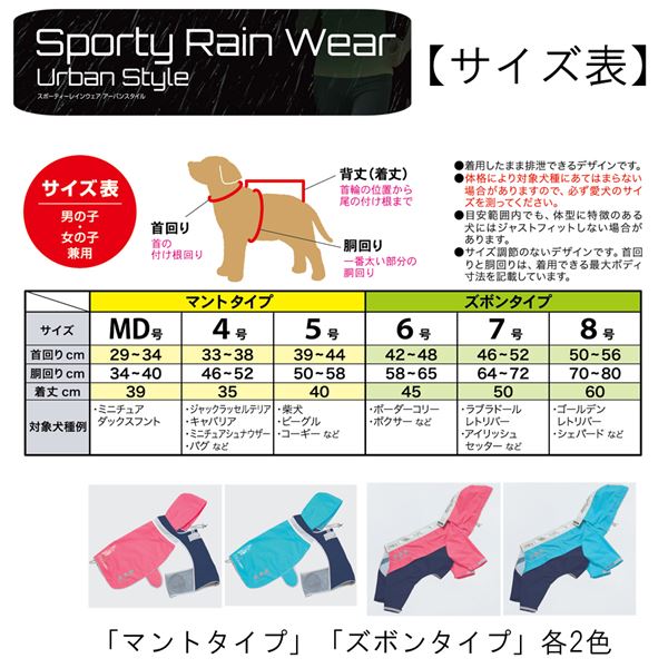 スポーティーレインウェア アーバンスタイル 8号 ブルー×ネイビー （ペット用品）