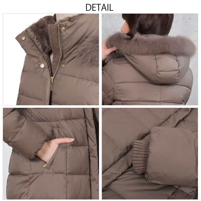 ダウンコート レディース セミロング Merfirge ダウン90% フォックス ファー フード付き【着丈約100CM】 (D3415) ダウンコート レディース セミロング Merfirge ダウン90% フォックス ファー フード付き【着丈約100CM】 (D3415)