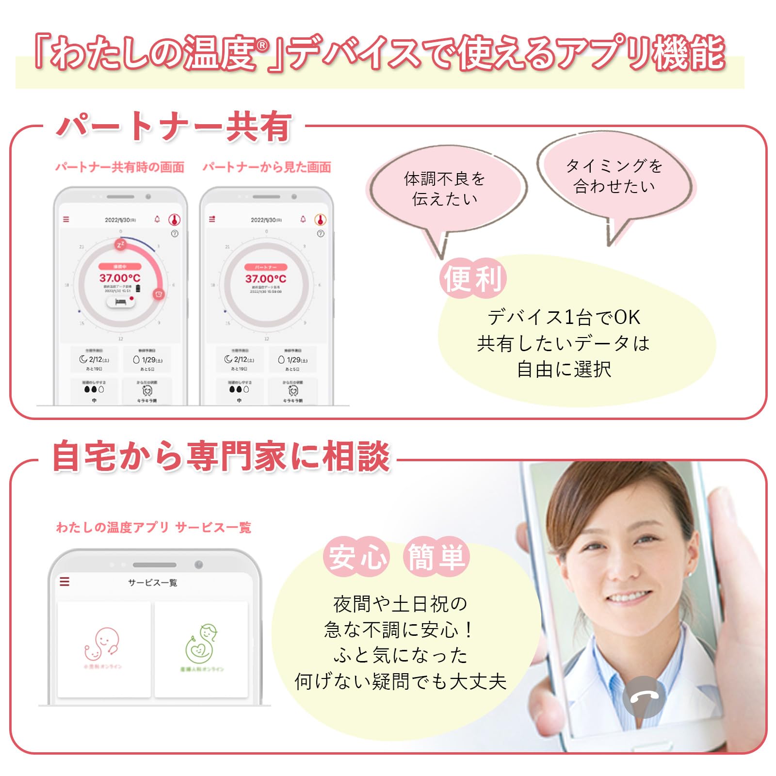 【つけて寝るだけ】 わたしの温度 婦人 基礎 温度計 妊活 [ 就寝中に測定 アプリへ自動記録 入力不要 データ永久保存 ] デバイス 本体のみ ウェアラブル 婦人用 スマホ アプリ連携 記録 データ