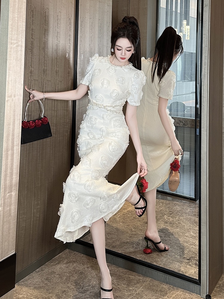 【JY.上品】綺麗 気質ロングワンピース =キュービック花デザインウエスト引き締め着やせ 気質ドレス大人同窓会 披露宴 卒業式 結婚式 演奏会 ウェディング フォーマルキャバ メガ割