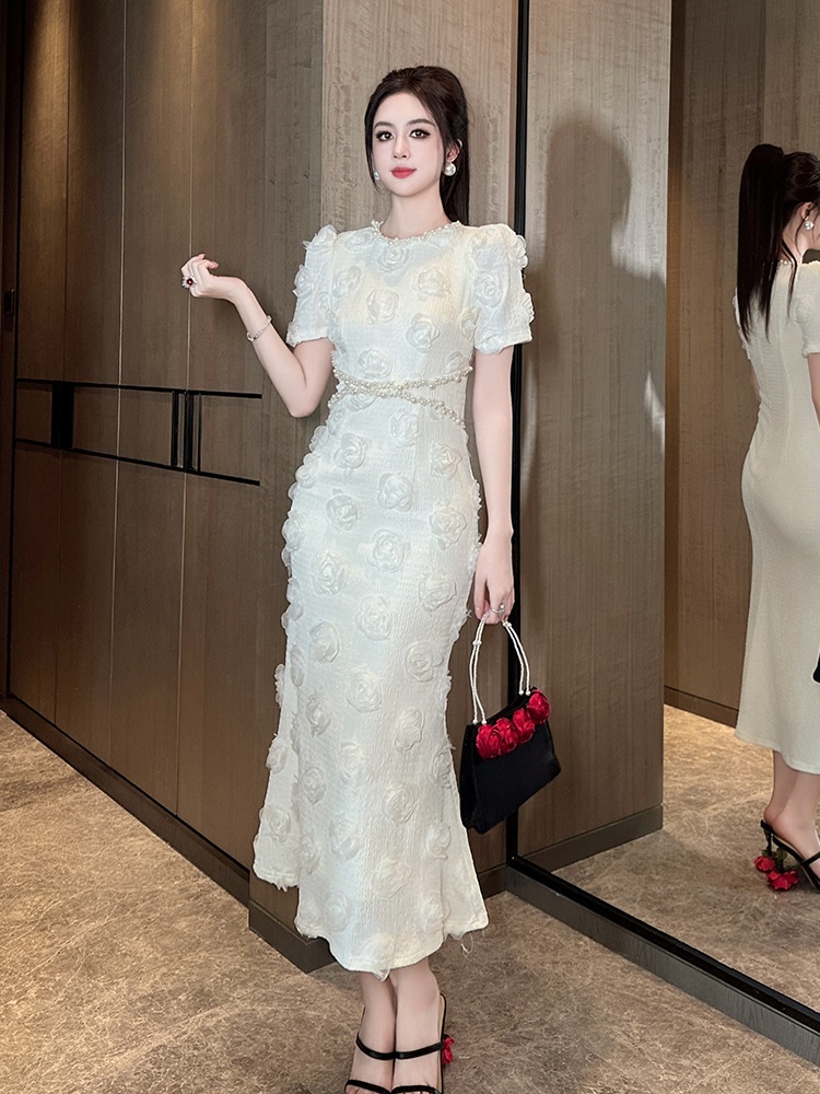 【JY.上品】綺麗 気質ロングワンピース =キュービック花デザインウエスト引き締め着やせ 気質ドレス大人同窓会 披露宴 卒業式 結婚式 演奏会 ウェディング フォーマルキャバ メガ割