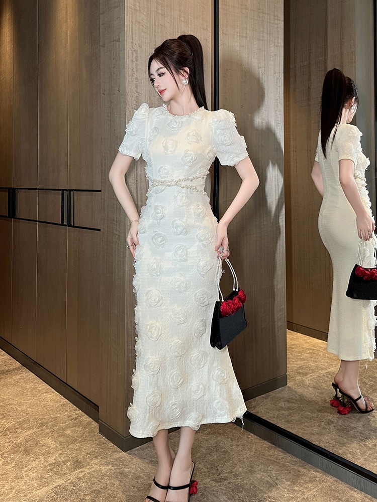 【JY.上品】綺麗 気質ロングワンピース =キュービック花デザインウエスト引き締め着やせ 気質ドレス大人同窓会 披露宴 卒業式 結婚式 演奏会 ウェディング フォーマルキャバ メガ割