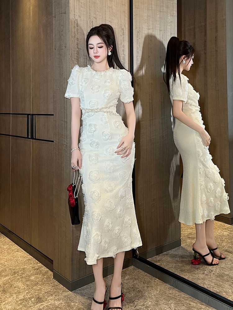 【JY.上品】綺麗 気質ロングワンピース =キュービック花デザインウエスト引き締め着やせ 気質ドレス大人同窓会 披露宴 卒業式 結婚式 演奏会 ウェディング フォーマルキャバ メガ割