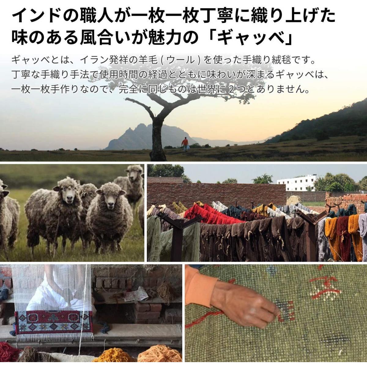 萩原 ギャッベ マット 玄関マット マルチ 約60X90cm GABBEH D19 ウール ラグ 手織り オールシーズン じゅうたん ラグマット