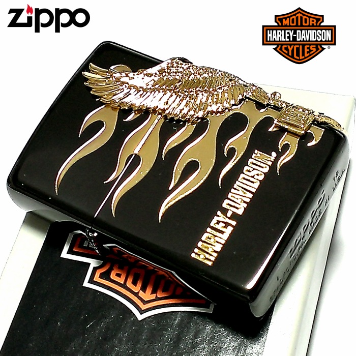 ZIPPO ハーレーダビッドソン ジッポライター ブラック＆ゴールド かっこいい ファイヤー 3面ゴールドメタル イーグル 黒金 HARLEY-DAVIDSON 日本国内限定モデル ジッポー