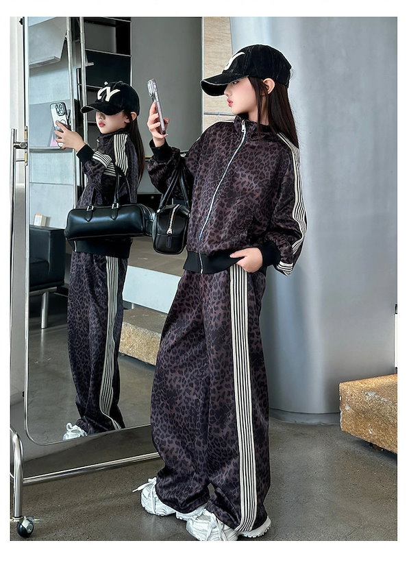 Qoo10] 黒系 ヒョウ柄 トレーナーセット スポー