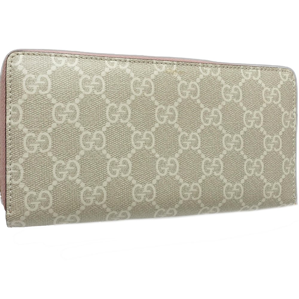 ダブルGジップアラウンド ロングウォレット 456117 長財布 GGスプリームキャンバス ダスティピンク ベージュ/181554【中古】