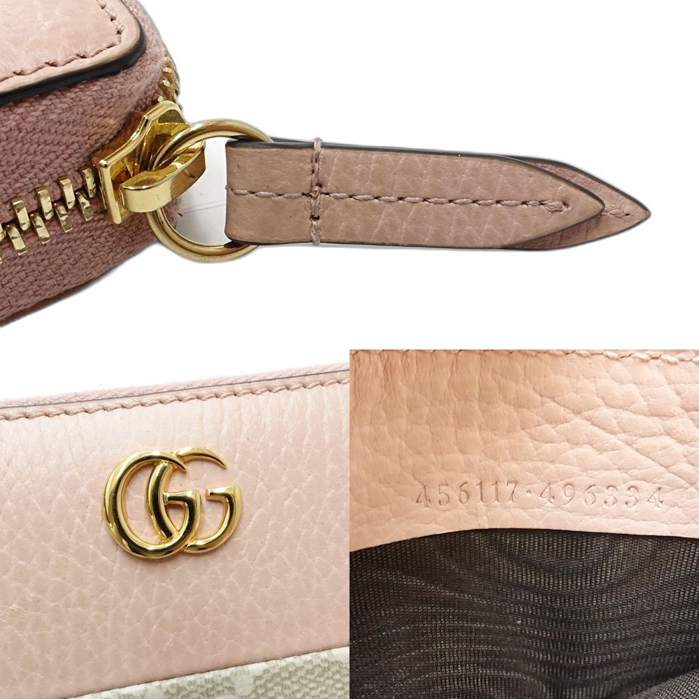 ダブルGジップアラウンド ロングウォレット 456117 長財布 GGスプリームキャンバス ダスティピンク ベージュ/181554【中古】