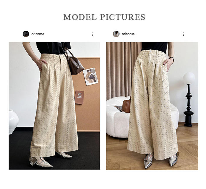 タックワイドパンツ レディース ボトムス 春 秋 冬 ドット柄 イージーパンツ ワイドパンツ タック 美シルエット オリジナル きれいめ カジュアル オフィス タック入り ポケット トレンド タックパ