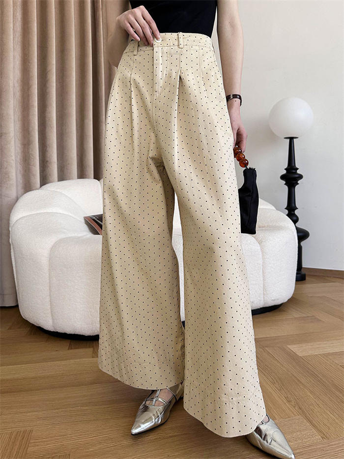 タックワイドパンツ レディース ボトムス 春 秋 冬 ドット柄 イージーパンツ ワイドパンツ タック 美シルエット オリジナル きれいめ カジュアル オフィス タック入り ポケット トレンド タックパ