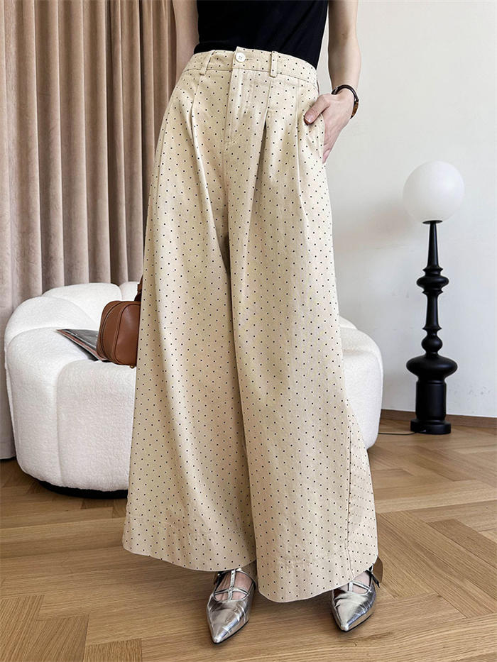 タックワイドパンツ レディース ボトムス 春 秋 冬 ドット柄 イージーパンツ ワイドパンツ タック 美シルエット オリジナル きれいめ カジュアル オフィス タック入り ポケット トレンド タックパ