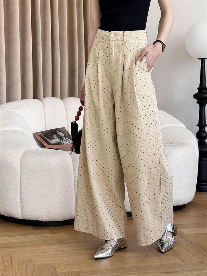 タックワイドパンツ レディース ボトムス 春 秋 冬 ドット柄 イージーパンツ ワイドパンツ タック 美シルエット オリジナル きれいめ カジュアル オフィス タック入り ポケット トレンド タックパ