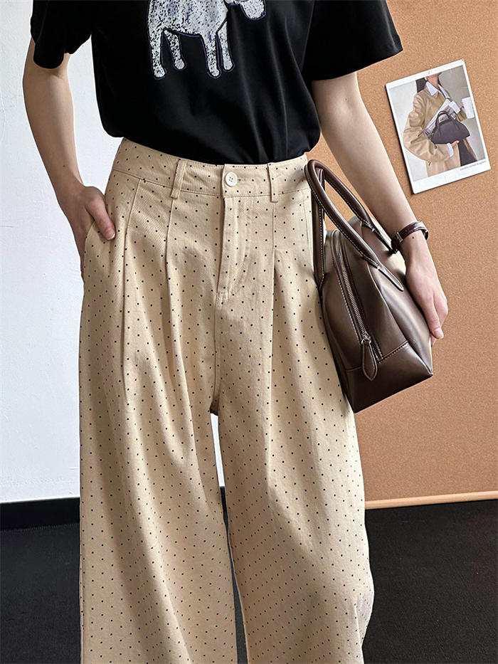 タックワイドパンツ レディース ボトムス 春 秋 冬 ドット柄 イージーパンツ ワイドパンツ タック 美シルエット オリジナル きれいめ カジュアル オフィス タック入り ポケット トレンド タックパ