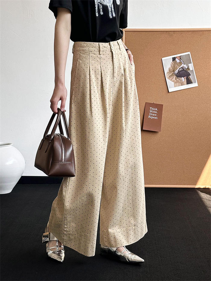 タックワイドパンツ レディース ボトムス 春 秋 冬 ドット柄 イージーパンツ ワイドパンツ タック 美シルエット オリジナル きれいめ カジュアル オフィス タック入り ポケット トレンド タックパ