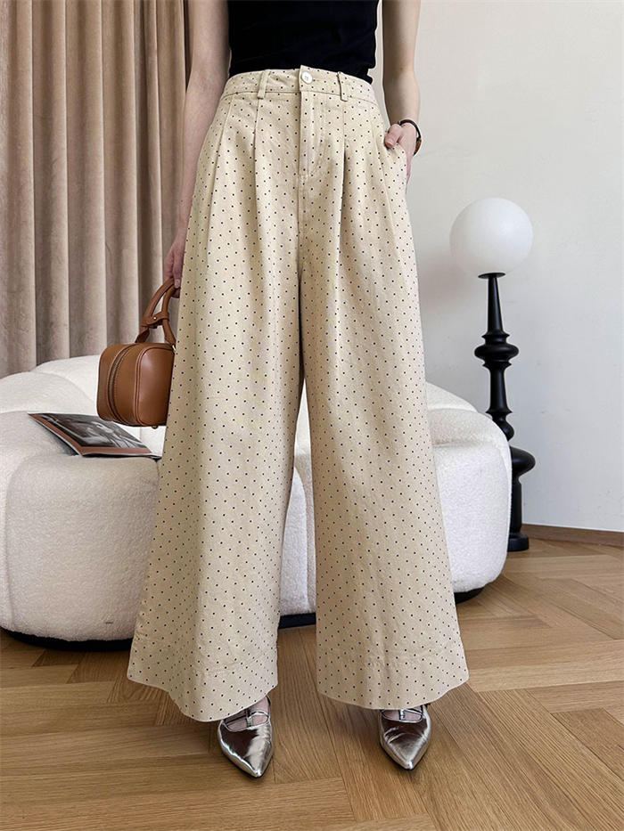 タックワイドパンツ レディース ボトムス 春 秋 冬 ドット柄 イージーパンツ ワイドパンツ タック 美シルエット オリジナル きれいめ カジュアル オフィス タック入り ポケット トレンド タックパ