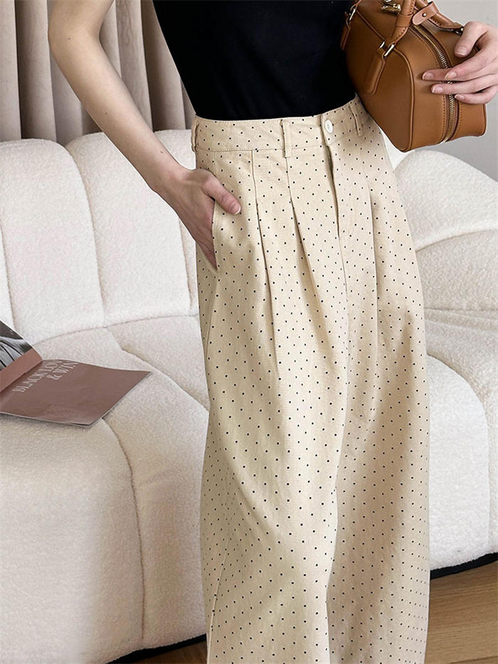 タックワイドパンツ レディース ボトムス 春 秋 冬 ドット柄 イージーパンツ ワイドパンツ タック 美シルエット オリジナル きれいめ カジュアル オフィス タック入り ポケット トレンド タックパ