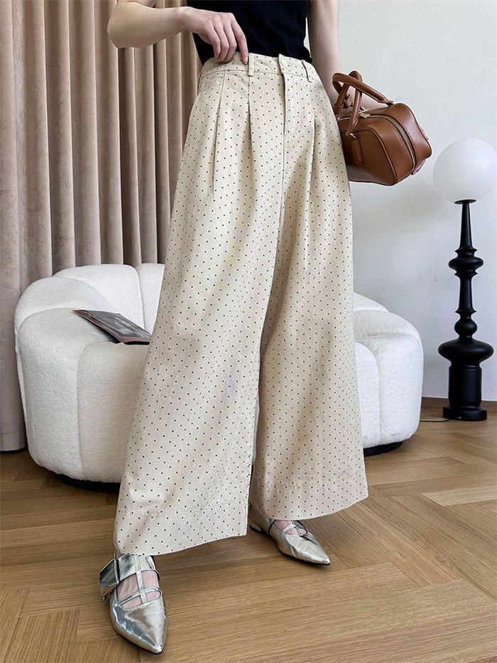 タックワイドパンツ レディース ボトムス 春 秋 冬 ドット柄 イージーパンツ ワイドパンツ タック 美シルエット オリジナル きれいめ カジュアル オフィス タック入り ポケット トレンド タックパ