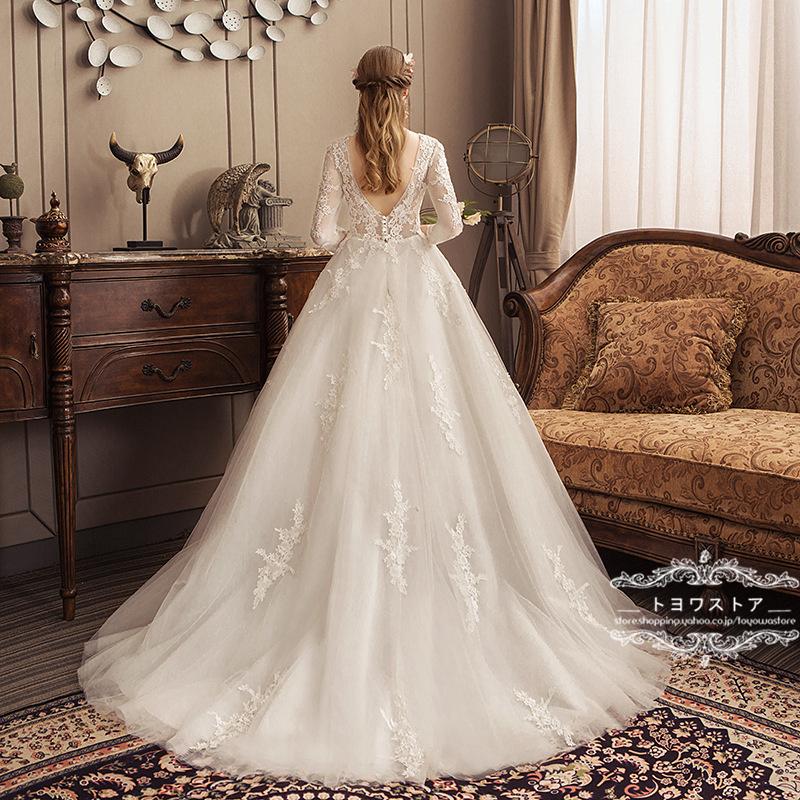 ウェディングドレス ウェディングドレス白 パーティードレス V襟 露背 簡約 花嫁ロングドレス 結婚式 トレーンライン 二次会 エレガント お呼ばれ 挙式 | [R-QINYUER] ワンピース ウェディングドレス白 ドレス