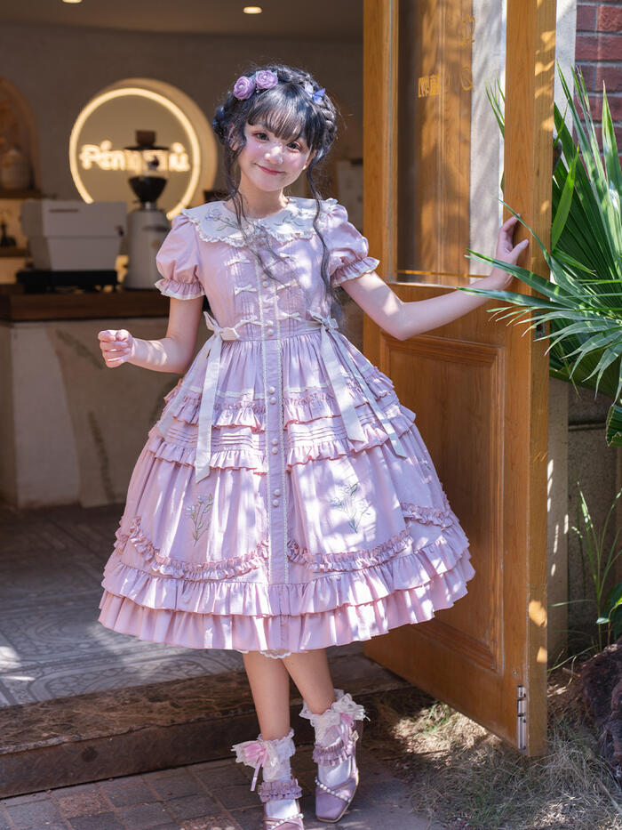 イチゴ レース ロリータ ワンピース ドレス 夢展望 いちご柄フリル半袖