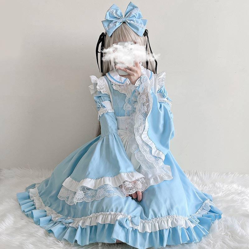 コスプレ衣装メイド服 レディース リボン エンジェル 衣装 ワンピース かわいい 仮装舞踏会 ハロウィン衣装 ホワイト 白 ブルー 青 M XL be282c0c0x1