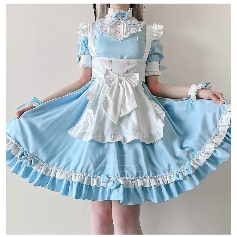 コスプレ衣装メイド服 レディース リボン エンジェル 衣装 ワンピース かわいい 仮装舞踏会 ハロウィン衣装 ホワイト 白 ブルー 青 M XL be282c0c0x1