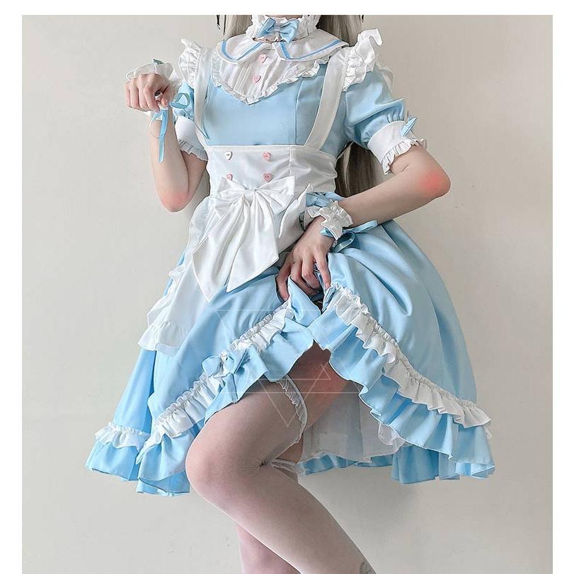 コスプレ衣装メイド服 レディース リボン エンジェル 衣装 ワンピース かわいい 仮装舞踏会 ハロウィン衣装 ホワイト 白 ブルー 青 M XL be282c0c0x1