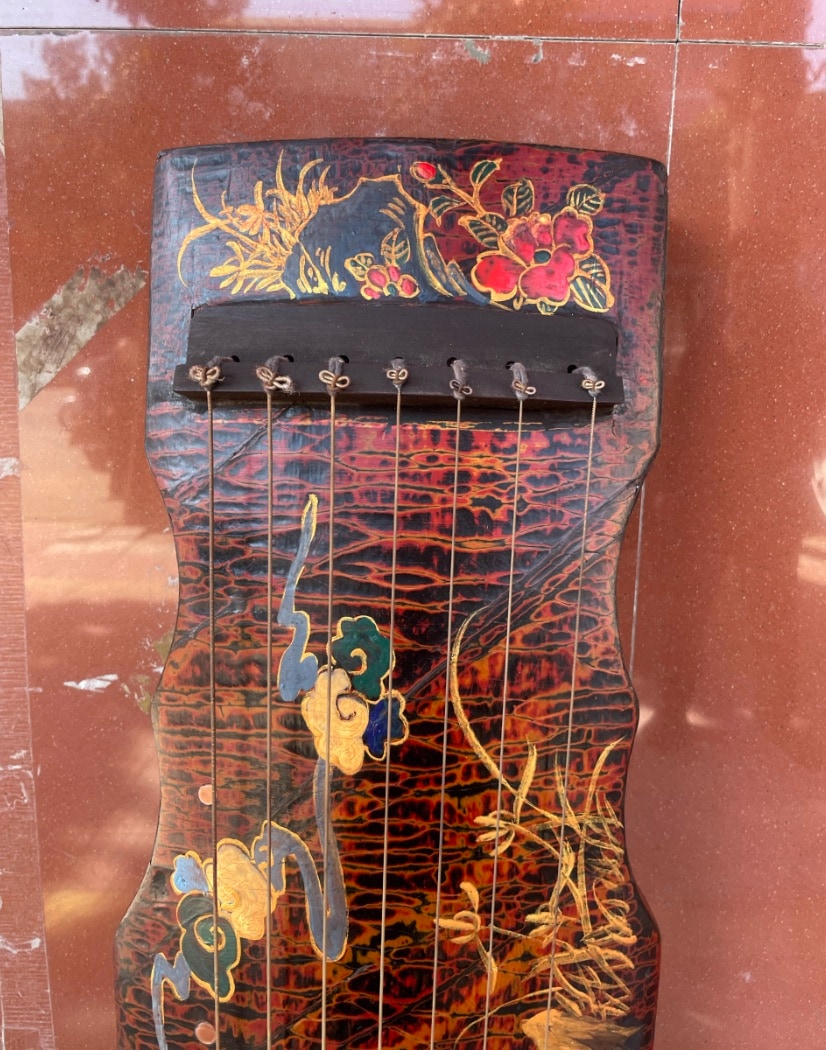 古琴 紫檀木 両面彫刻模様 古いコレクション 中国の弦楽器