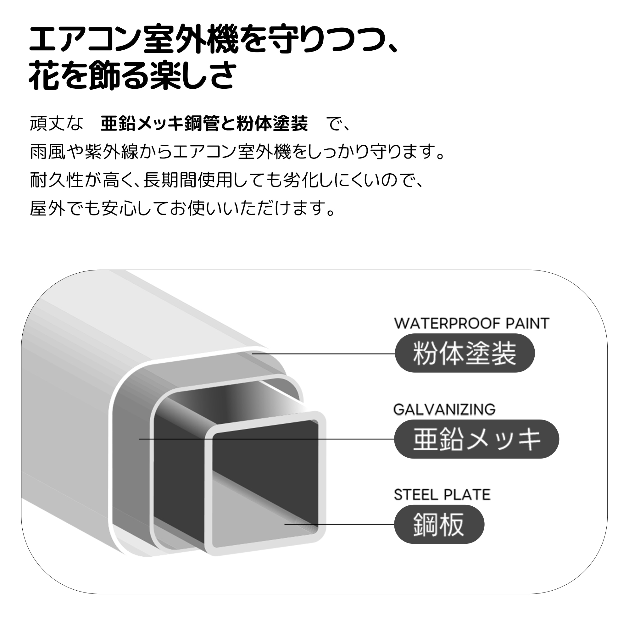【当日出荷/89】エアコン室外機カバー 収納ラック 雨風に強い 日よけ 棚 収納 ラック 室外機カバー ワイド 目隠し ベランダ 庭 屋外 雪 除け おしゃれ【ホワイト】_10