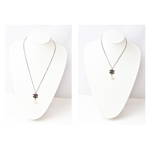 ネックレス/ペンダント 2way CHANEL ココマーク/パールモチーフ バーガンディー/ガンメタル