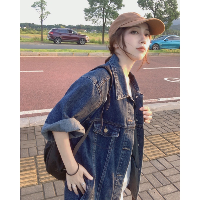 ins風 秋アウター 復古 半袖 セミロング丈 デニムのコート おしゃれ オールマッチ 上着XFZ153
